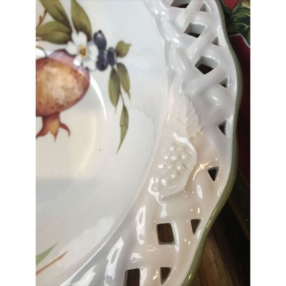 Brunelli Italy Tiffany Serving Bowl Pierced Lattice Berries & Flowers 12" Dia - Picture 4 of 8